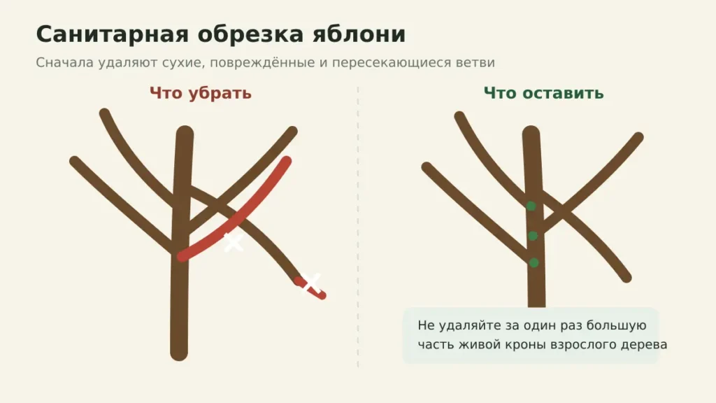 Схема санитарной обрезки яблони